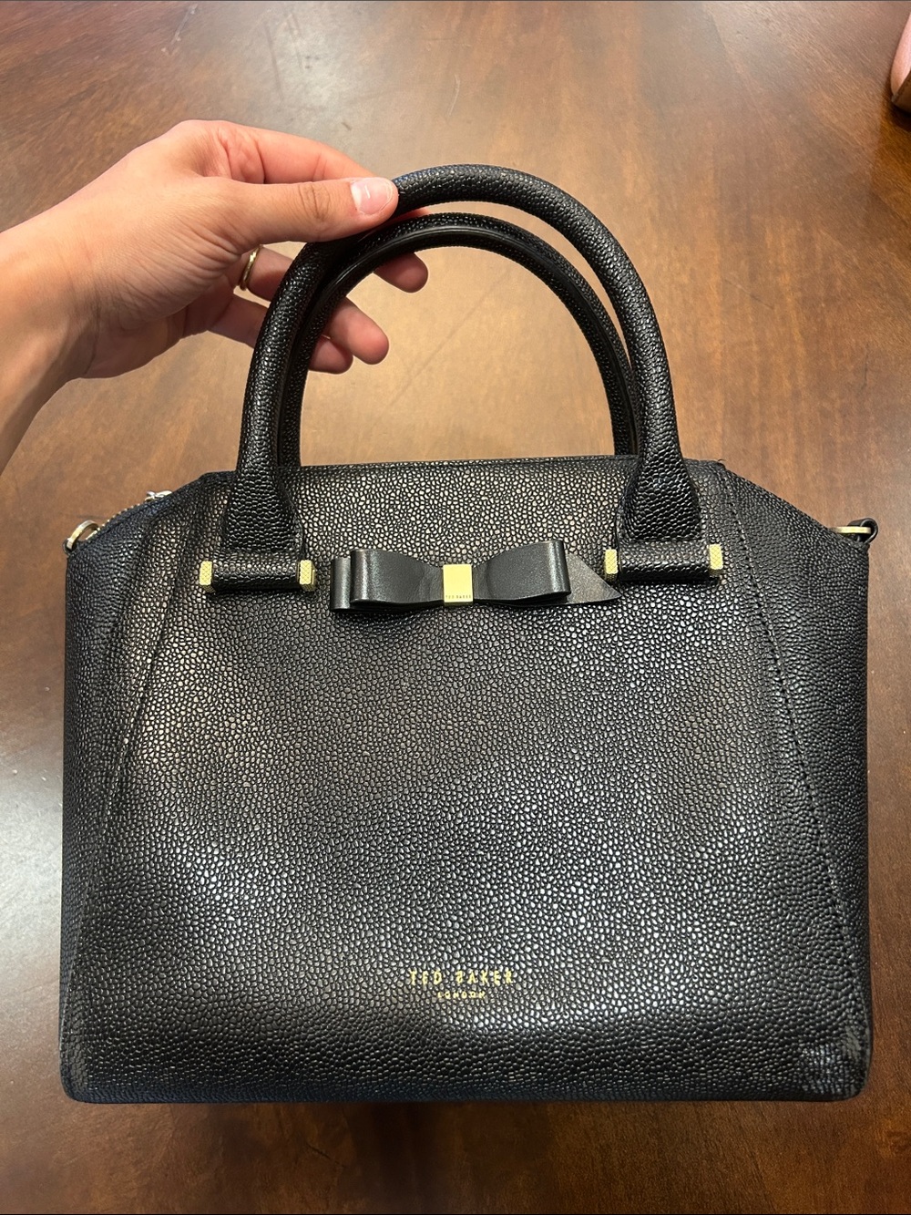 Ted Baker Black Textured Leather Top-Handle Satchel with Bow